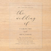 Elegant Minimalist Black Calligraphy Wedding Clear アクリル招待状 (正面)