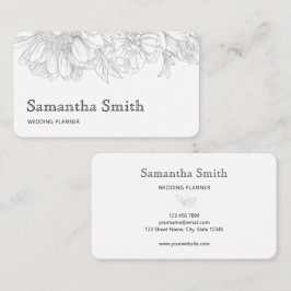 Elegant Minimalist Black Floral Line on White  名刺