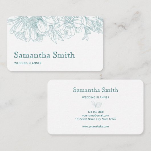 Elegant Minimalist Black Floral Line on White 名刺 (正面/裏面)