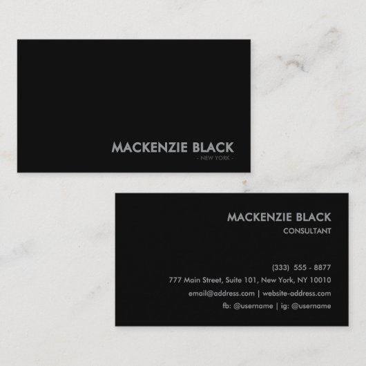 Elegant Minimalist Black Monochrome 名刺 (正面/裏面)