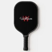 Elegant Minimalist Black Red Monogrammed ピックルボールラケット (裏面)