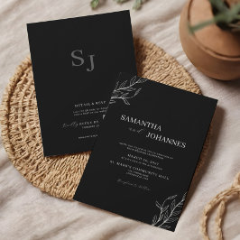 Elegant Minimalist Black Rustic Floral QR Wedding 招待状