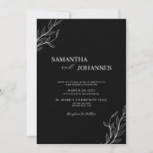 Elegant Minimalist Black Rustic Floral QR Wedding 招待状 (正面)