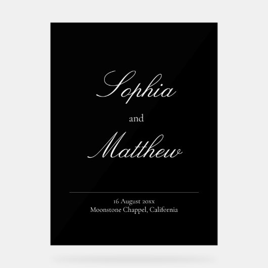 Elegant Minimalist Black Wedding Welcome  アクリルサイン (正面)