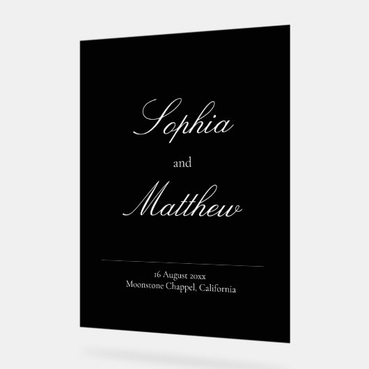 Elegant Minimalist Black Wedding Welcome アクリルサイン (傾斜)