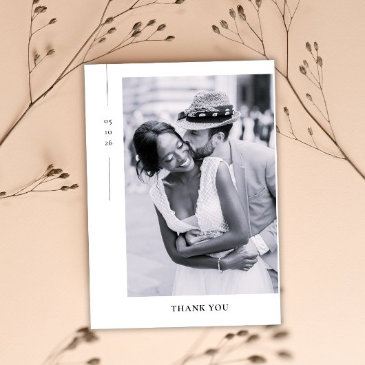 Elegant Minimalist Black White Photo Wedding サンキューカード