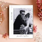 Elegant Minimalist Black White Photo Wedding Thank サンキューカード
