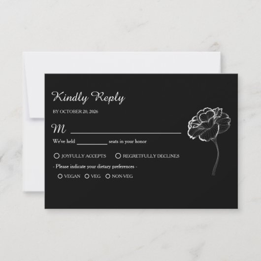 Elegant Minimalist Black White Response Card 出欠カード (正面)