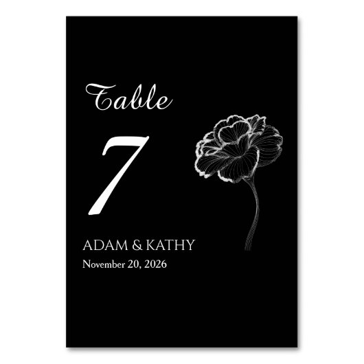 Elegant Minimalist Black White Table Numbers テーブルナンバー (正面)
