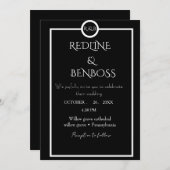 Elegant Minimalist  Black & White Wedding  招待状 (正面/裏面)