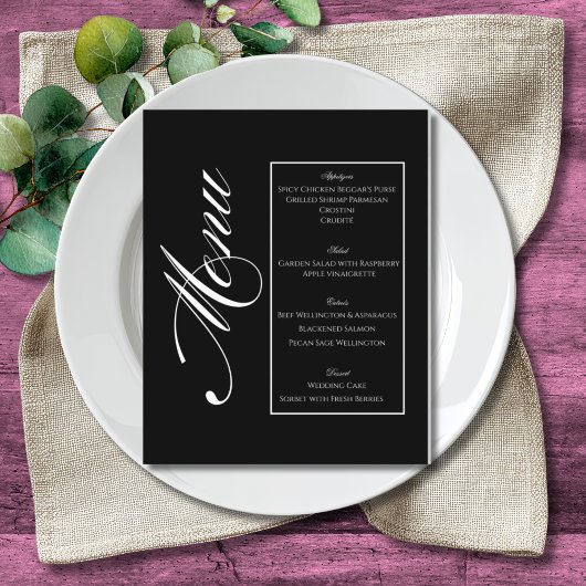 Elegant Minimalist Black & White Wedding Menu チラシ