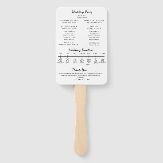 Elegant Minimalist Black White Wedding Program Fan ハンドファン (裏面)