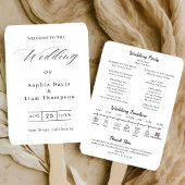 Elegant Minimalist Black White Wedding Program Fan ハンドファン
