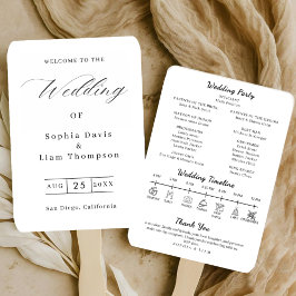 Elegant Minimalist Black White Wedding Program Fan ハンドファン