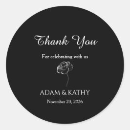 Elegant Minimalist Black White Wedding Sticker ラウンドシール