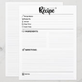 Elegant Minimalist Blank Recipe Page / Paper Sheet (正面/裏面)
