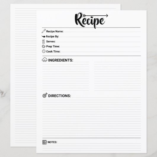 Elegant Minimalist Blank Recipe Page / Paper Sheet (正面/裏面)