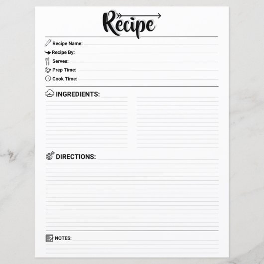 Elegant Minimalist Blank Recipe Page / Paper Sheet (正面)