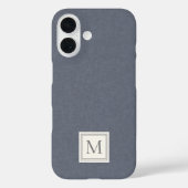 Elegant Minimalist Blue Gray Faux Linen Monogram Case-Mate iPhoneケース (裏面)