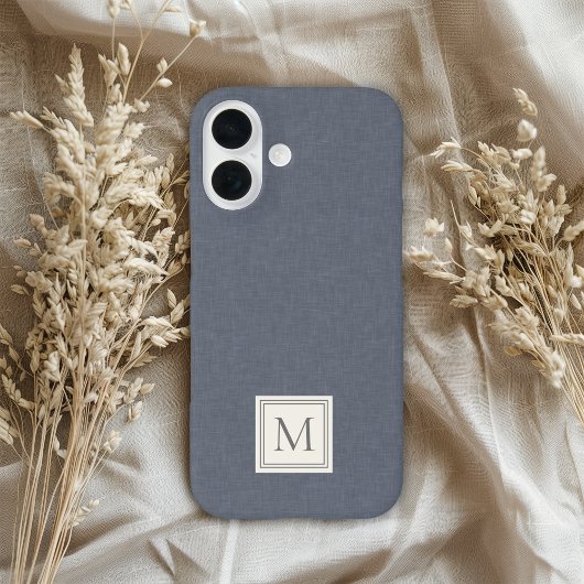 Elegant Minimalist Blue Gray Faux Linen Monogram Case-Mate iPhoneケース