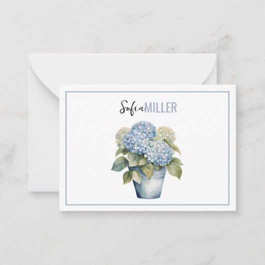 Elegant Minimalist Blue Hydrangea Wedding ノートカード (正面)