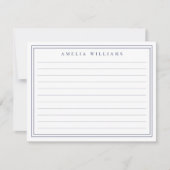 Elegant Minimalist Blue Monogram Ruled ノートカード (正面)