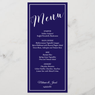 Elegant Minimalist Blue Wedding Flat Menu Card メニュー