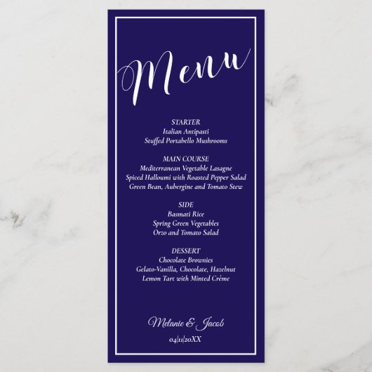 Elegant Minimalist Blue Wedding Flat Menu Card メニュー (正面)