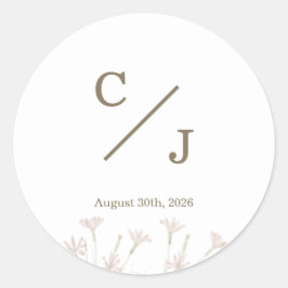 Elegant Minimalist Blush Pink Wildflower Monogram ラウンドシール