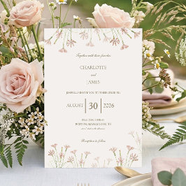 Elegant Minimalist Blush Pink Wildflower Wedding 招待状