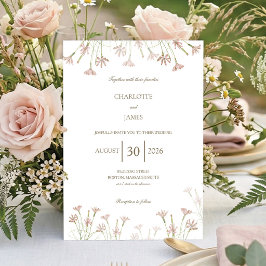 Elegant Minimalist Blush Pink Wildflower Wedding 招待状