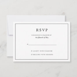 Elegant Minimalist Border Black and White Wedding 出欠カード