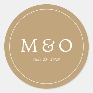 Elegant Minimalist Border Gold Monogram Wedding ラウンドシール