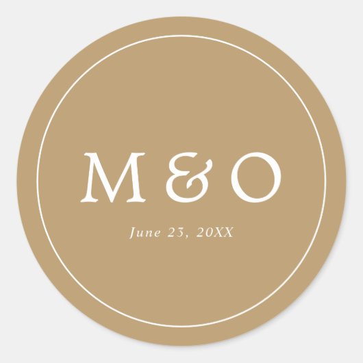 Elegant Minimalist Border Gold Monogram Wedding ラウンドシール (正面)