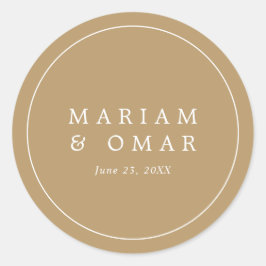 Elegant Minimalist Border Gold Wedding ラウンドシール