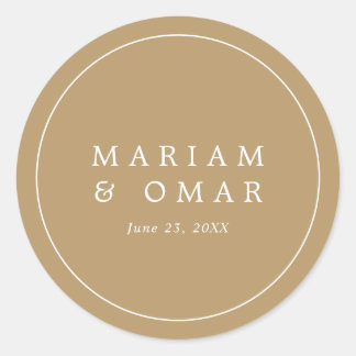 Elegant Minimalist Border Gold Wedding ラウンドシール
