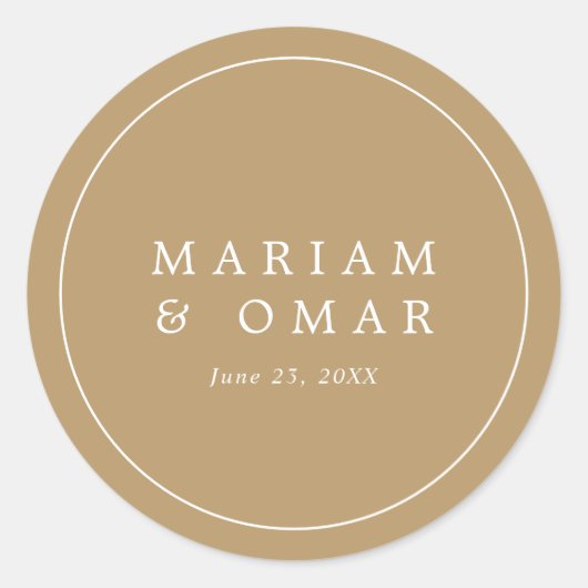 Elegant Minimalist Border Gold Wedding ラウンドシール (正面)