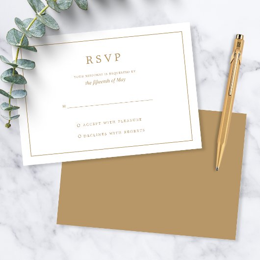 Elegant Minimalist Border Gold Wedding 出欠カード