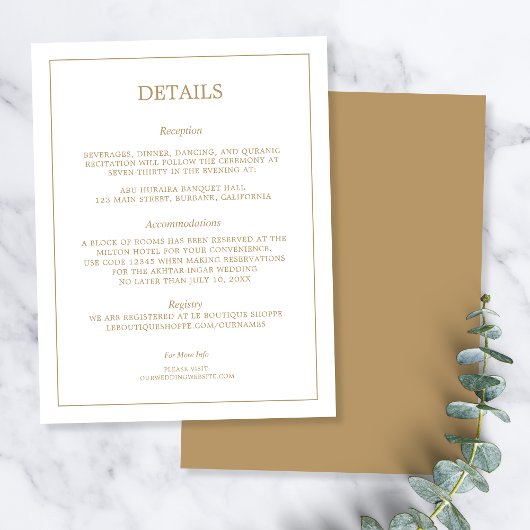 Elegant Minimalist Border Gold Wedding Details エンクロージャーカード