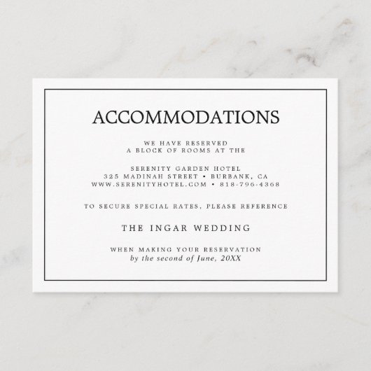 Elegant Minimalist Border Wedding Accommodations エンクロージャーカード (正面)