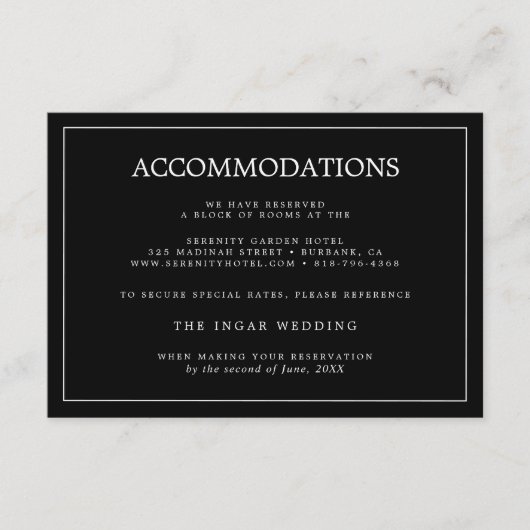 Elegant Minimalist Border Wedding Accommodations エンクロージャーカード (正面)