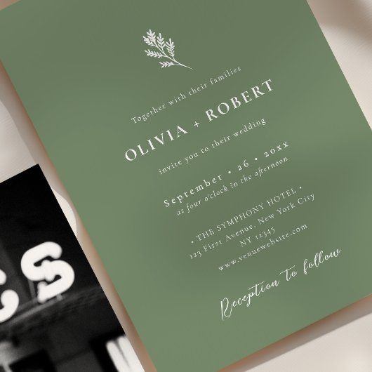 Elegant Minimalist Botanical Photo Wedding 招待状
