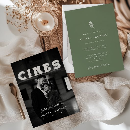 Elegant Minimalist Botanical Photo Wedding 招待状