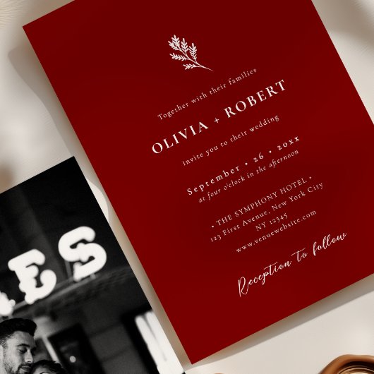 Elegant Minimalist Botanical Photo Wedding 招待状