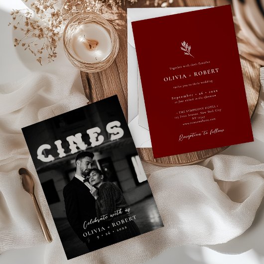 Elegant Minimalist Botanical Photo Wedding 招待状