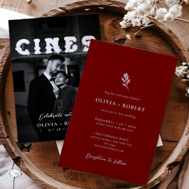 Elegant Minimalist Botanical Photo Wedding 招待状