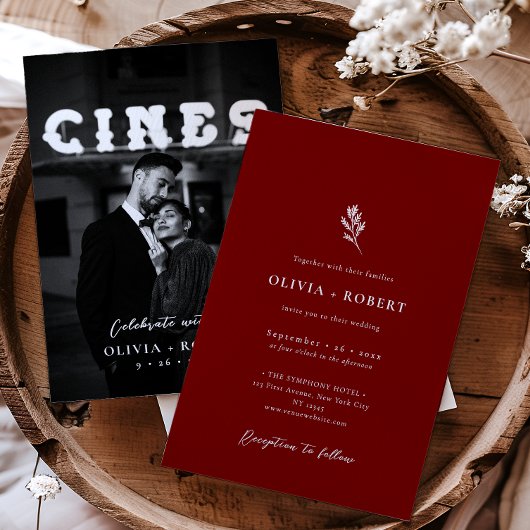 Elegant Minimalist Botanical Photo Wedding 招待状