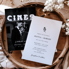 Elegant Minimalist Botanical Photo Wedding 招待状