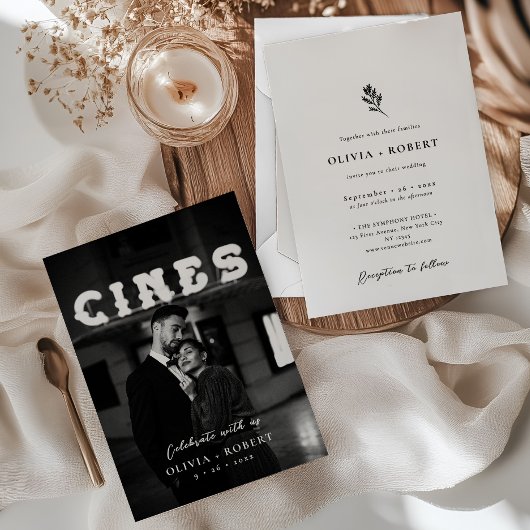 Elegant Minimalist Botanical Photo Wedding 招待状