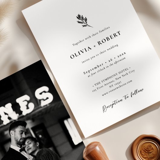 Elegant Minimalist Botanical Photo Wedding 招待状